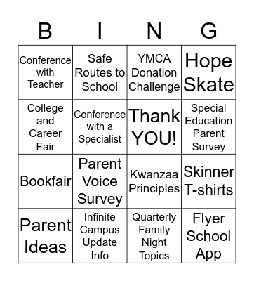 Student Led Conferences Bingo Card