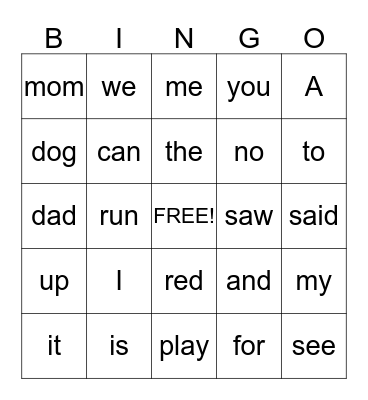 color words Bingo Card