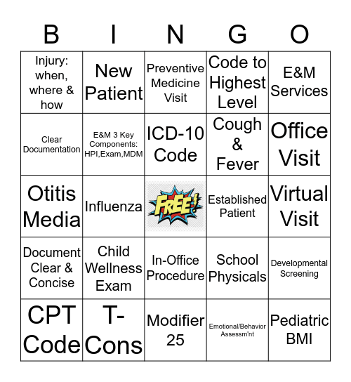 Pediatric Bingo Game Bingo Card