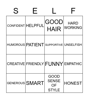 Self Worth Bingo Card