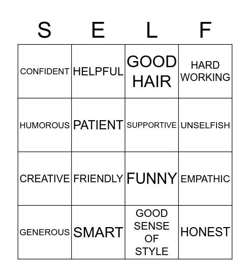 Self Worth Bingo Card