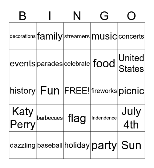 FOURTH OF JULY! Bingo Card