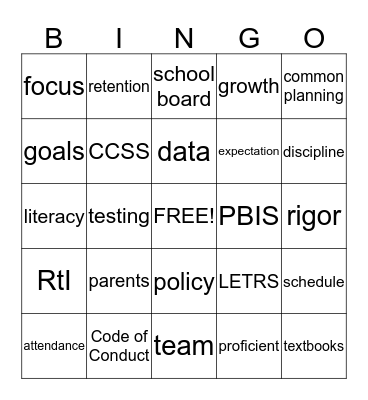 WIG, FIT, ABC Bingo Card
