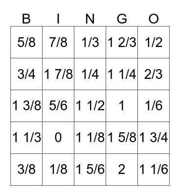 FRACTION BINGO Card