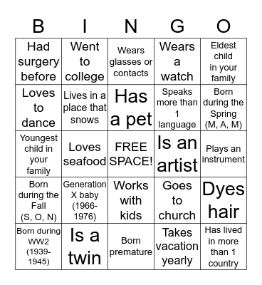 Graham Family Reunion Bingo  Bingo Card