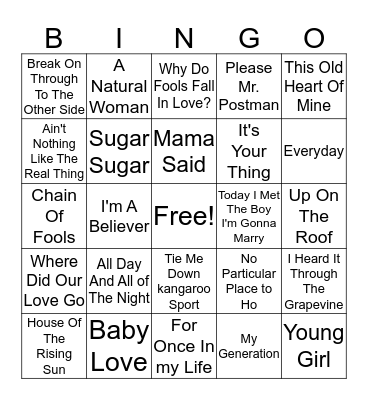 60s Hits Bingo Card