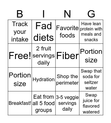 National Nutrition Month Bingo Card