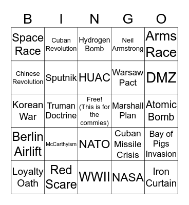 Cold War Bingo Card