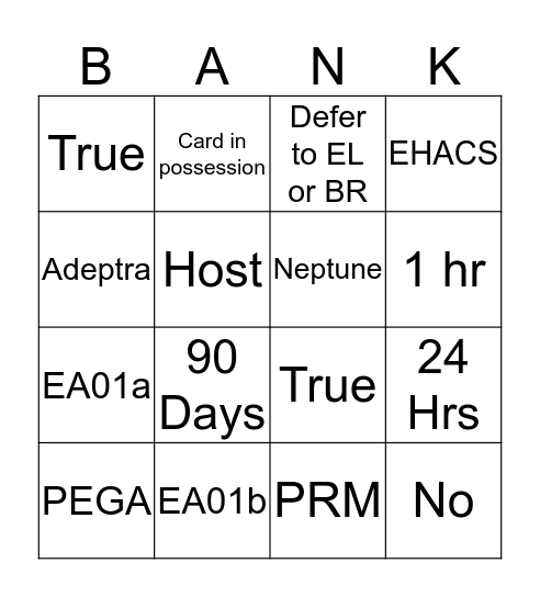 TD Debit Bingo  Bingo Card