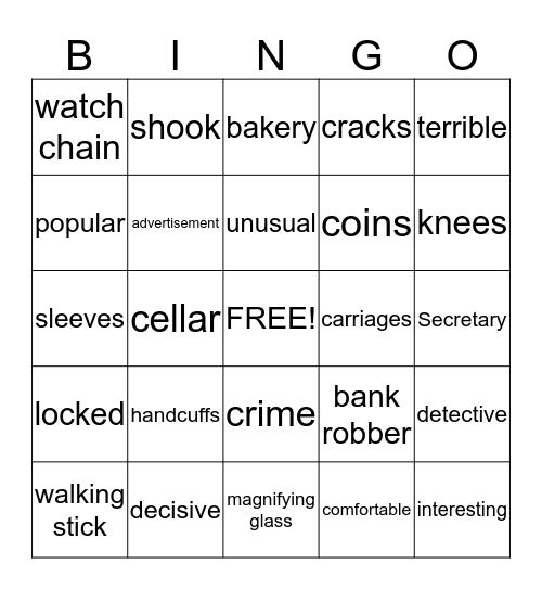 Sherlock Holmes Bingo Card