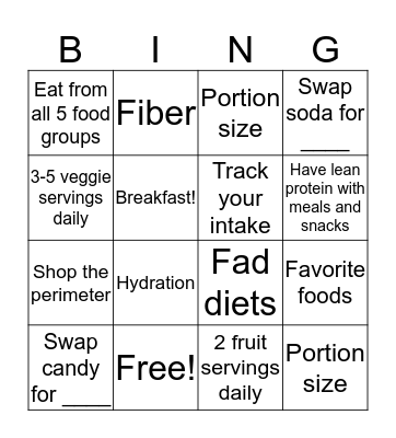 National Nutrition Month Bingo Card