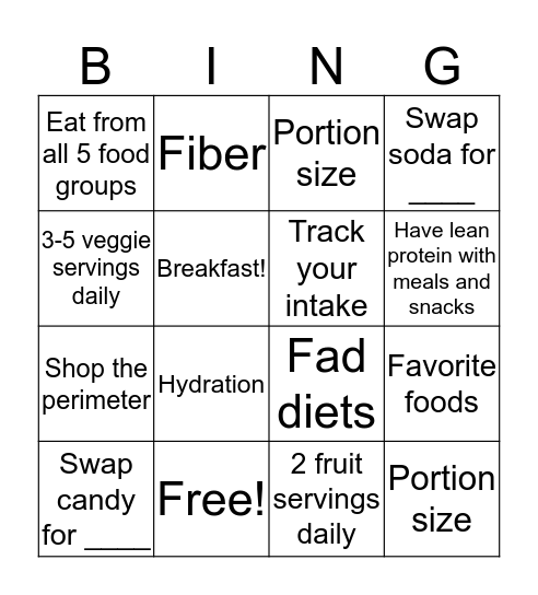 National Nutrition Month Bingo Card