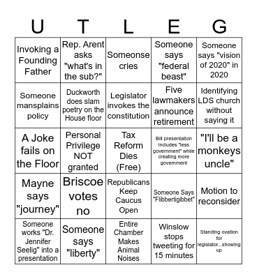 #utleg 2020 Bingo Card
