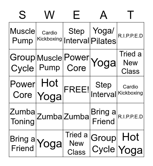 SCYMCA Group Exercise Bingo Card