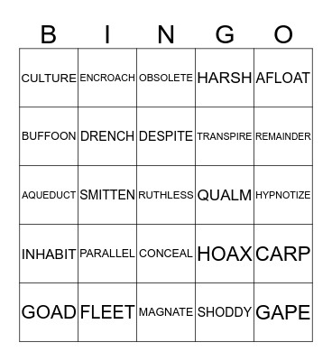 VOCABULARY BINGO Card