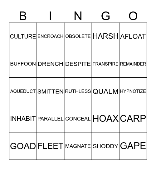 VOCABULARY BINGO Card