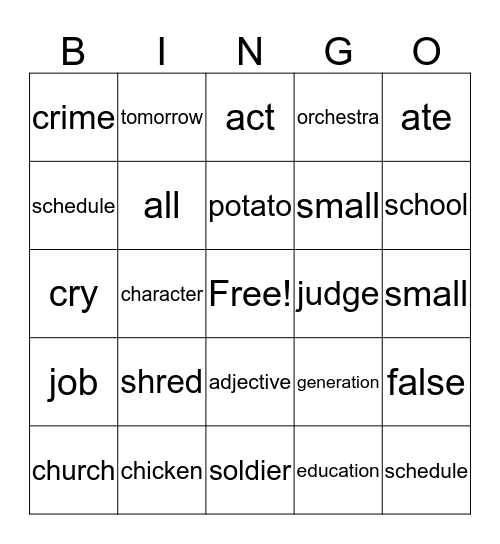 Chart 10 Bingo Card