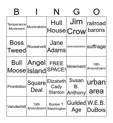 The Gilded Age Bingo Card