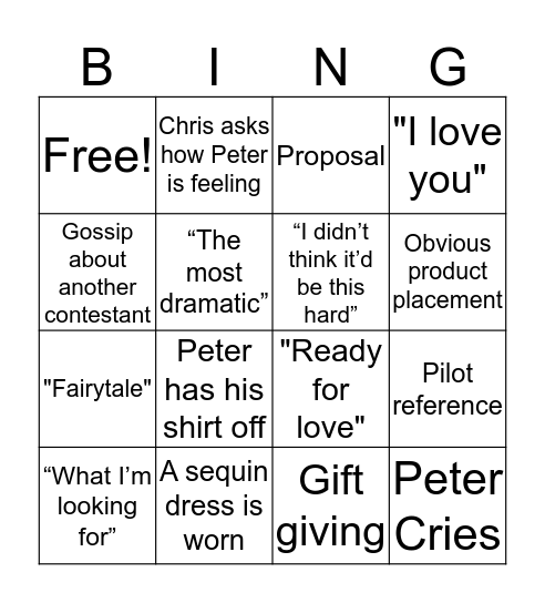 Mockingbird Lounge - Bachelor Night 1 Bingo Card