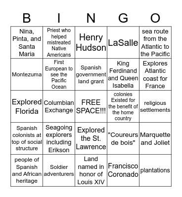 Age of Exploration Bingo Card