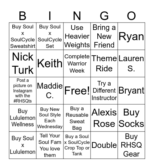 RHSQ March BINGO Card