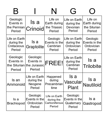 Geologic History p. 8/9 ESRT Bingo Card