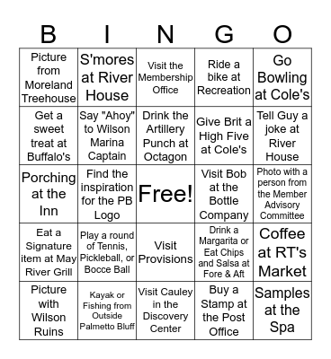 Adult Spring Break Bingo Card