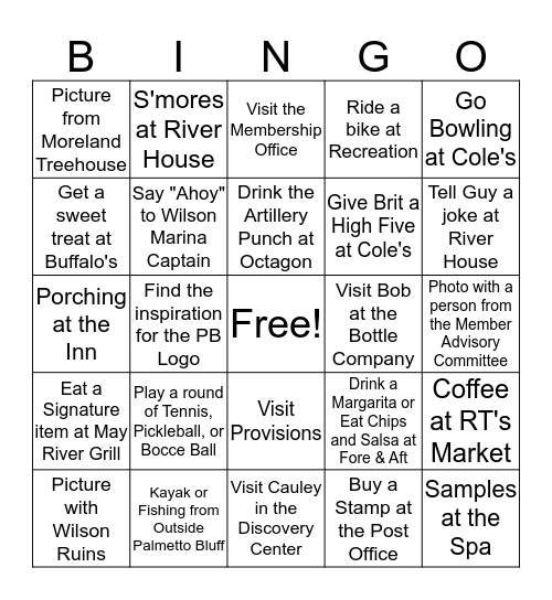 Adult Spring Break Bingo Card