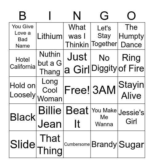 Jukebox Bingo Card