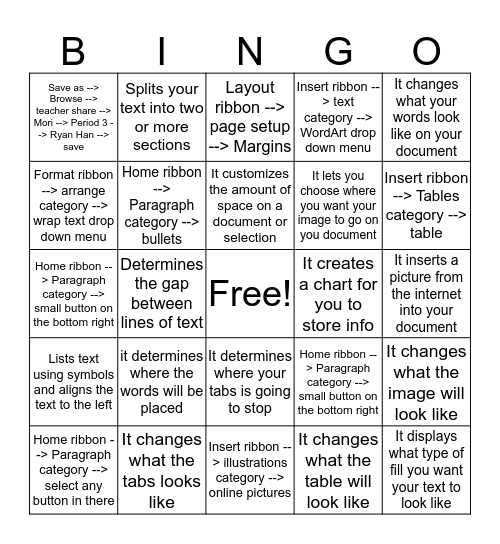 Word Review -(Ryan H.)  Bingo Card