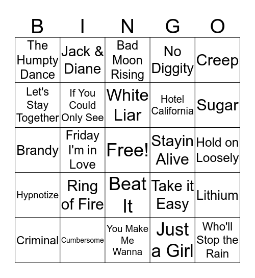 Jukebox Bingo Card