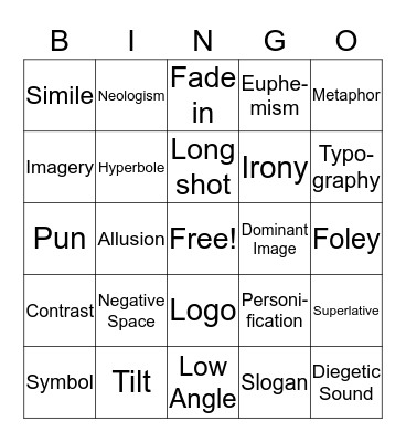 Visual & Verbal Features Bingo Card
