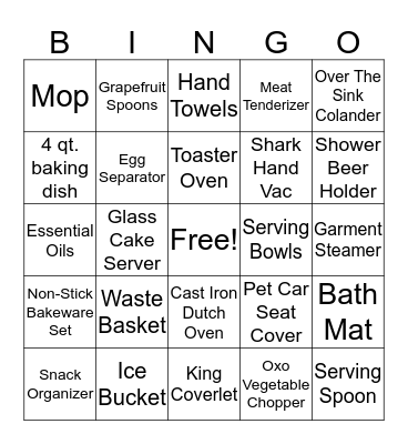 Wedding Shower Bingo Card