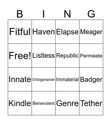 Vocabulary Bingo Card