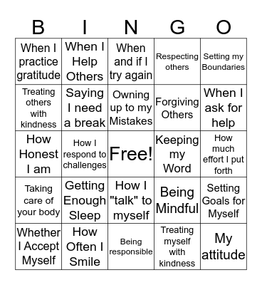 What I Can Control  Bingo Card