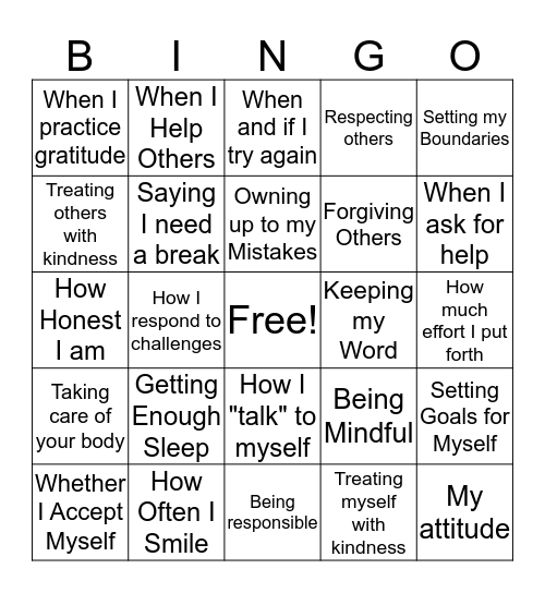 What I Can Control  Bingo Card