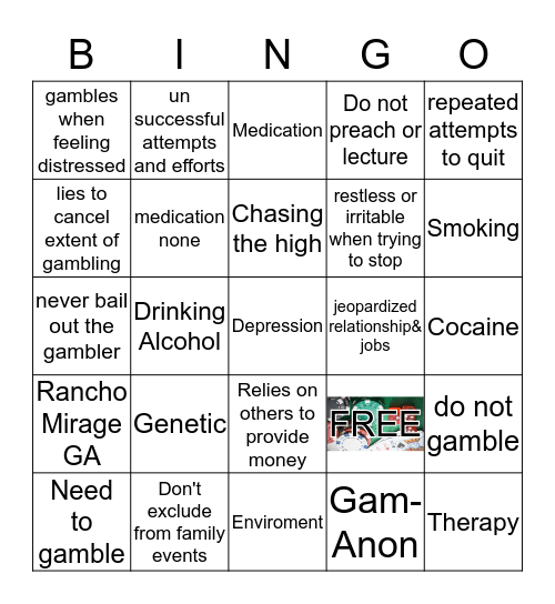 GAMBLING DISORDER Bingo Card