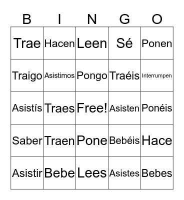 Expresate 1 Ch 4.2 ER/IR Verbs Bingo Card
