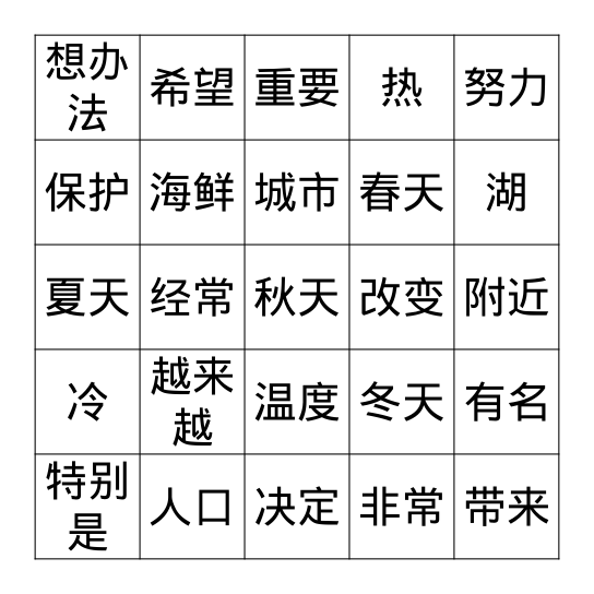 人和自然资源 3 Bingo Card