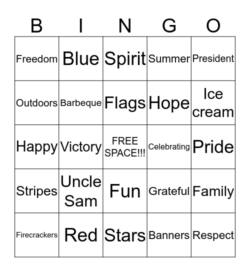 !!!!!!!!Fourth Of July Bingo!!!!!!!!! Bingo Card