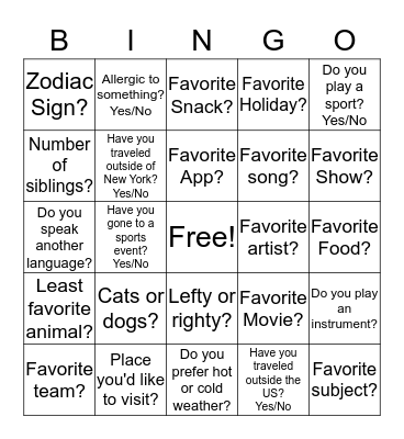 Icebreaker Bingo Card