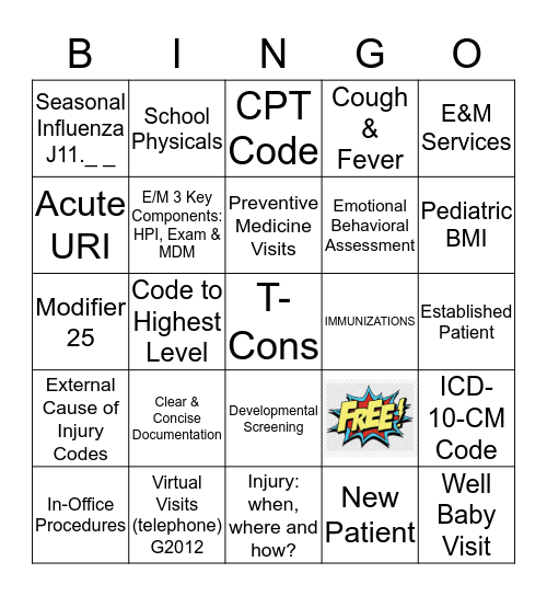 Pediatric Bingo Card