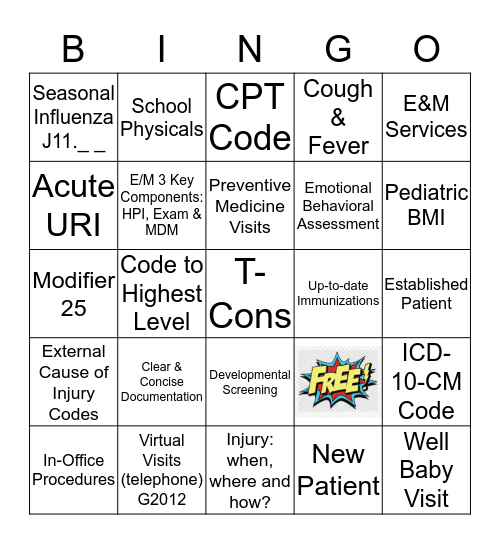 Pediatric Bingo Card