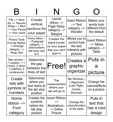 Word Review - MORI Bingo Card