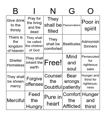 Works of Mercy & Beatitudes Bingo Card