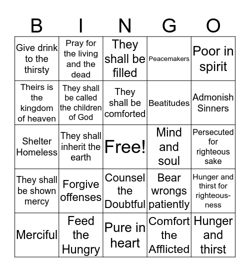 Works of Mercy & Beatitudes Bingo Card