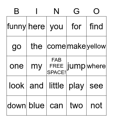 PREP Sight Word BINGO Card