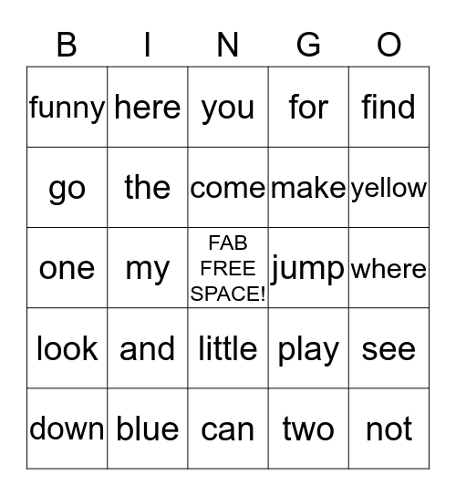 PREP Sight Word BINGO Card