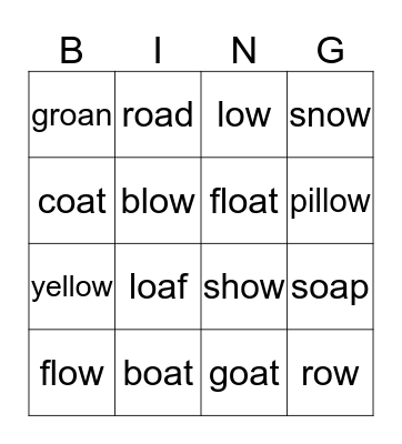 Long O Bingo Card