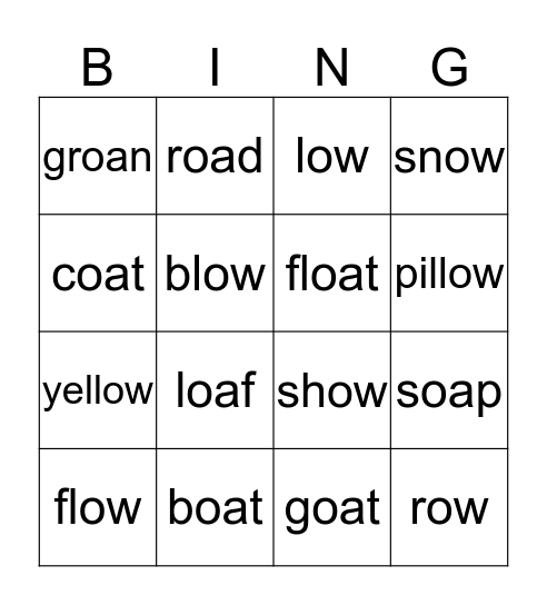 Long O Bingo Card